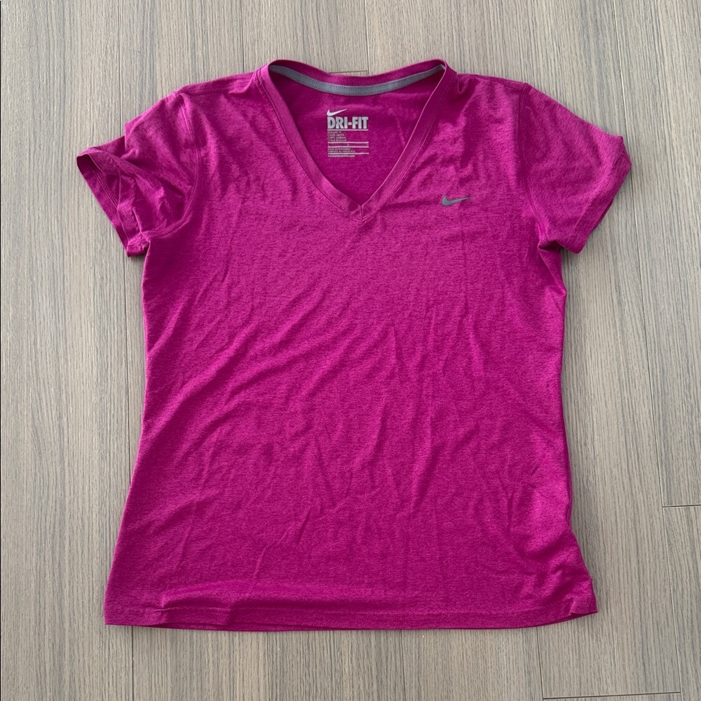 Nike Women's Dri-FIT Magenta V-Neck Tee